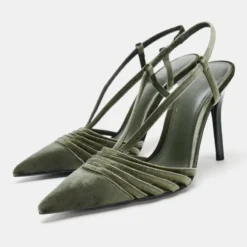 Velvet Effect Body Pumps Women Sexy Pointed Toe Strappy Detail High Heels for Ladies Elastic Back Strap Comfortable Women Shoes