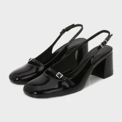 Round Toe Buckle Back Strap Women Sandals High Quality Patent Leather Hoof Heel Mary Jane Shoes Fashion Comfort Plus Size Shoes