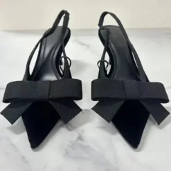 Black Velvet Butterfly-knot Designer Heeled Sandals Women Sexy Pointed Toe Slingbacks Women Pumps Elegant Party Dress High Heels