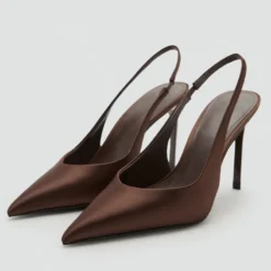 Brown Satin Slingback Women Pumps Sexy Pointed Toe Stiletto High Heels for Ladies Elegant Dress Shoes Comfortable Office Shoes