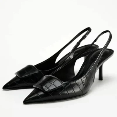 Novelty Stone Pattern Leather Design Pumps Women Sexy Pointed Toe Black High Heels for Ladies Elegant Comfortable Office Shoes