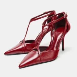 Sexy Pointed Toe Patent Leather Pumps Women Elegant Ankle Strap Buckle Design Thin High Heels for Ladies Party Wedding Shoes