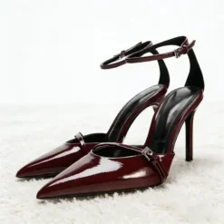 Sexy Ankle Strap Thin High Heels Women Summer Patent Leather Luxury Banquet Wedding Shoe Elegant Pointed Toe High Heeled Sandals